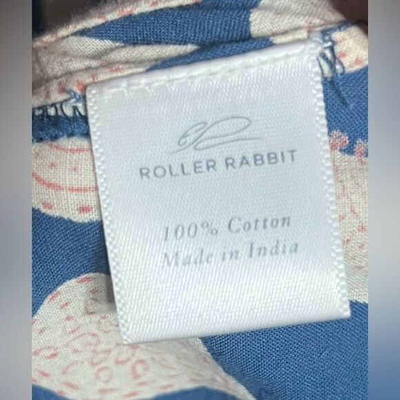 Roller Rabbit (M) Cora Mercury Blue Seashell Split Neck Long Sleeve Mini Dress - Picture 6 of 6